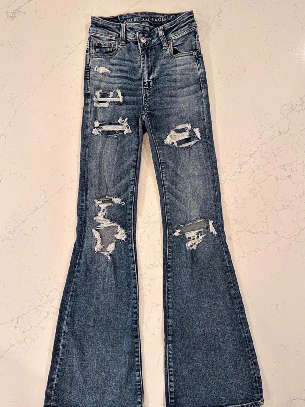 American Eagle Super Hi-Rise Flare Jeans in Blue Size 000